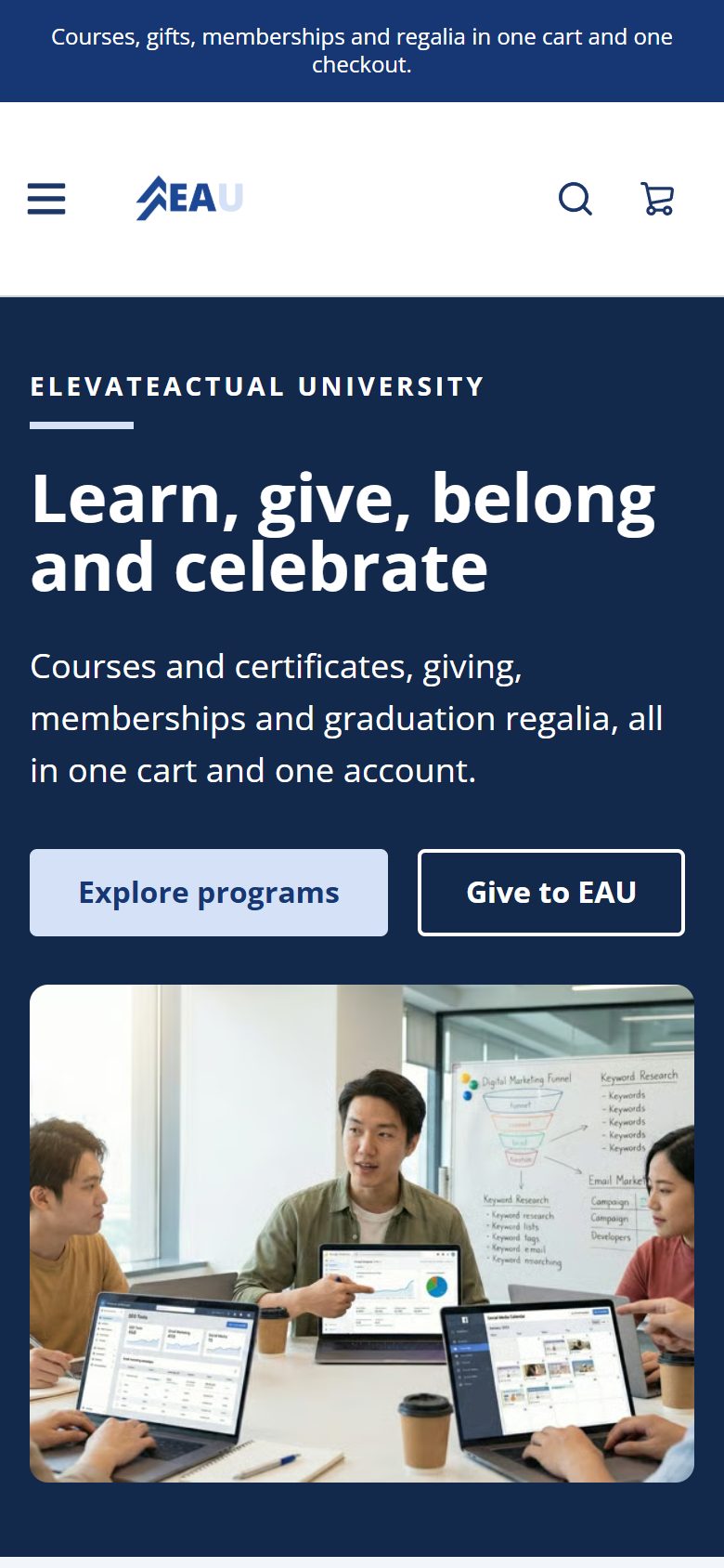 EAU storefront home page on a phone
