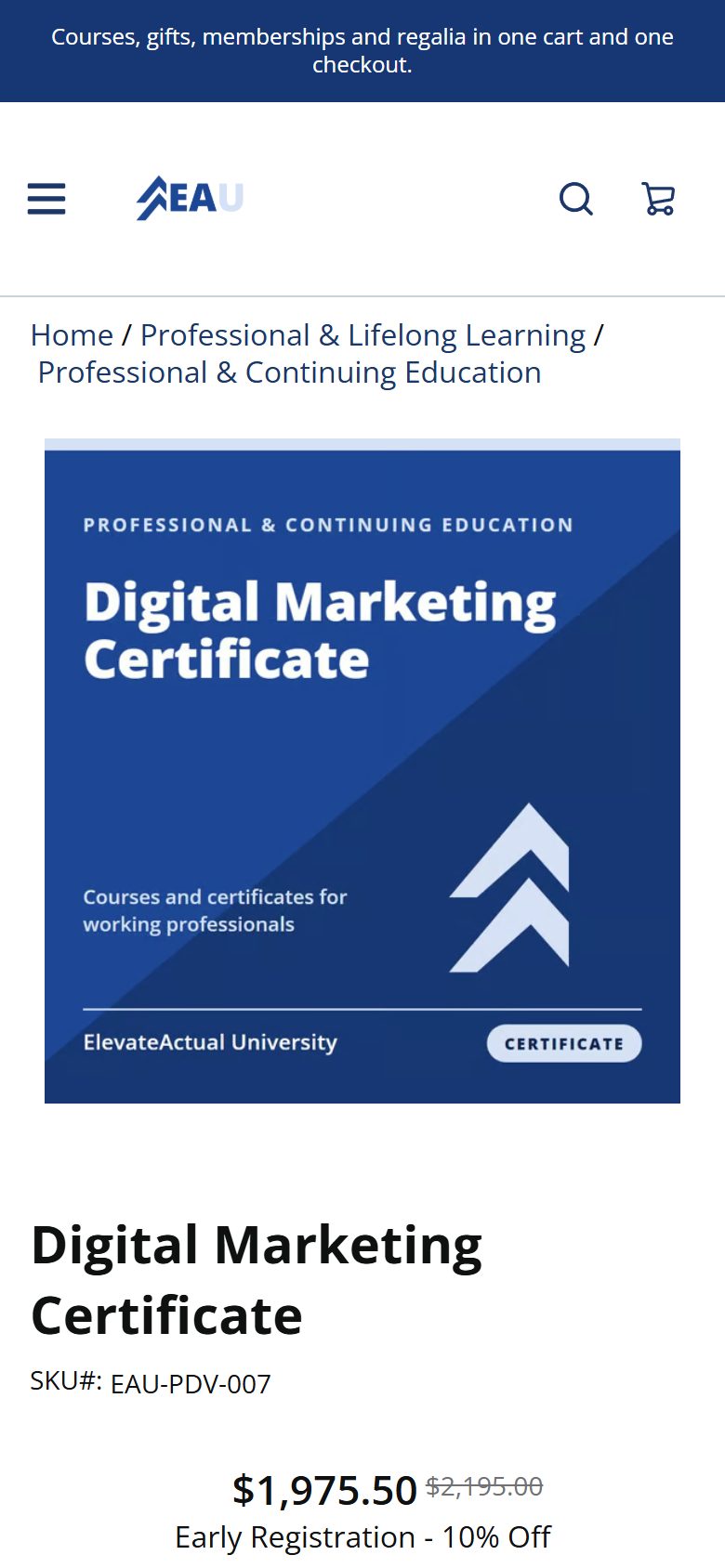 Certificate product page on a phone
